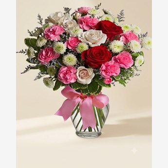 Pink and White Mixed Flowers in Vase