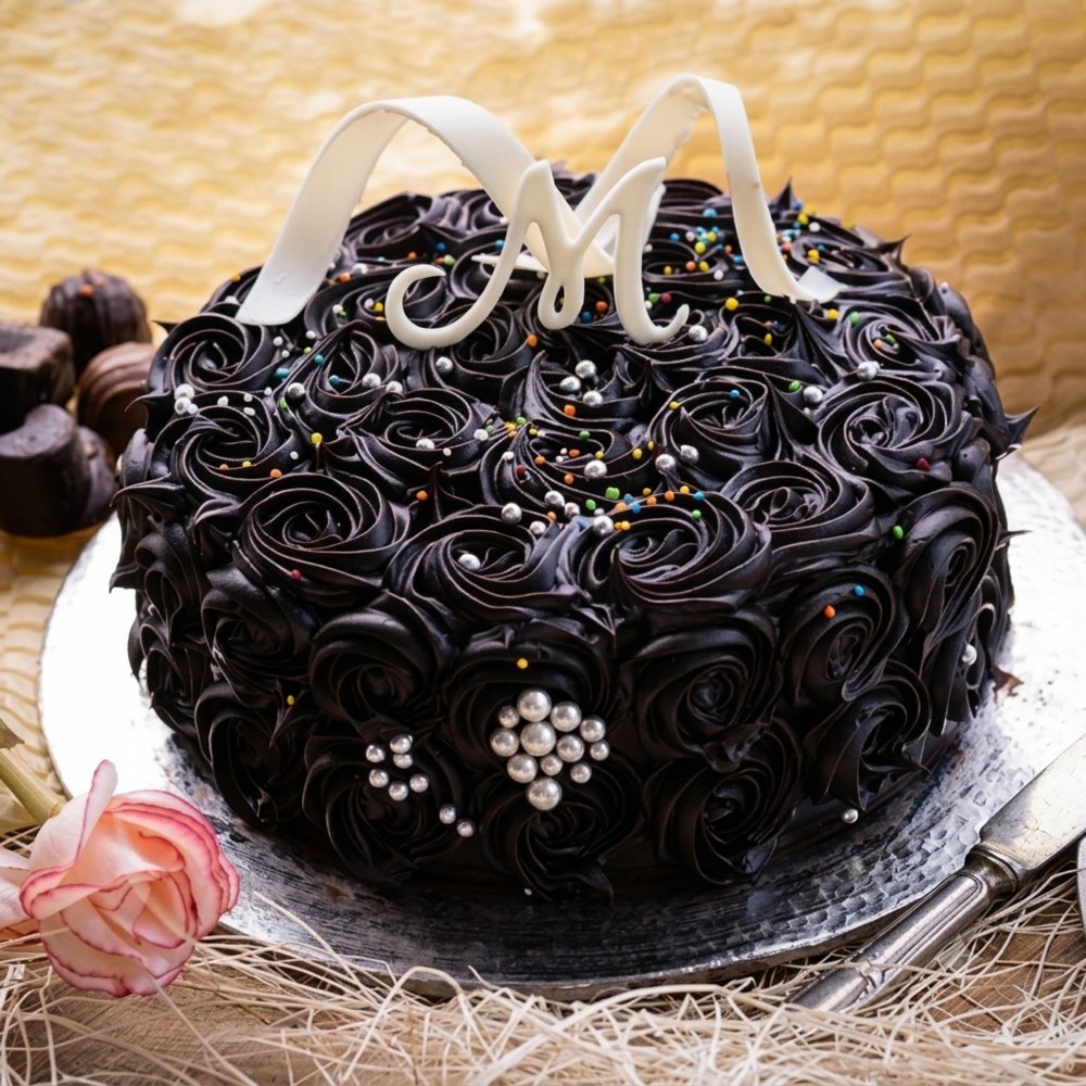Black Forest Rose Theme Cake