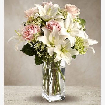 White Lilies and Pink Roses in a Vase