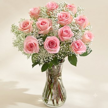 Pink Roses with Gypsophila