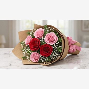 3 Red and 3 Pink Roses Bouquet