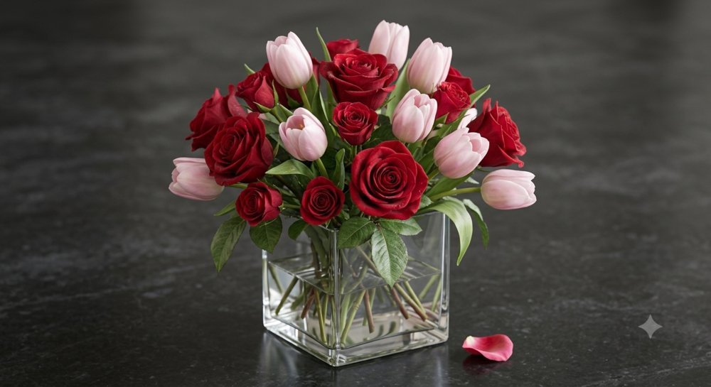 Red Roses & Pink Tulips