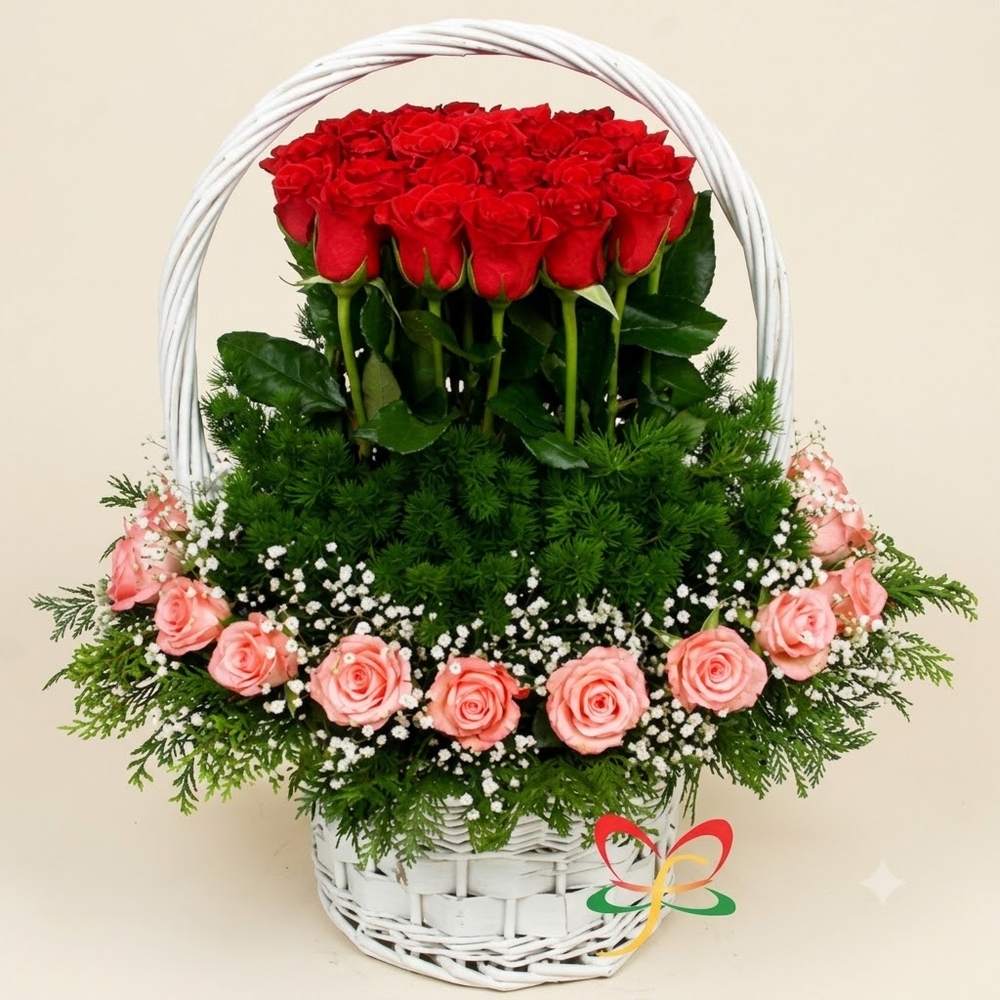 Red and Pink Rose Basket