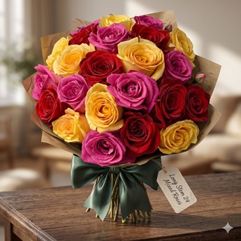 Red Pink Yellow and Purple Roses 