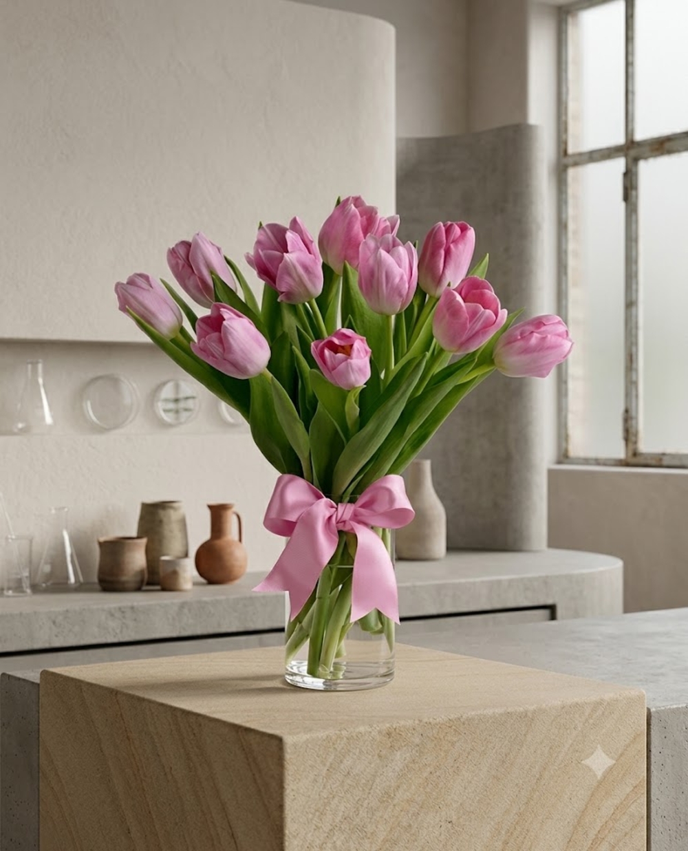 Pink Tulip Bouquet in Vase
