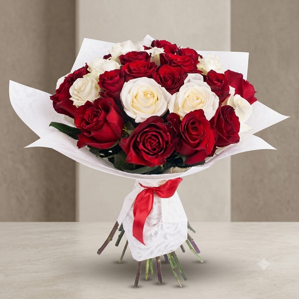 Red and White Rose Bouquet