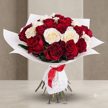Red and White Rose Bouquet