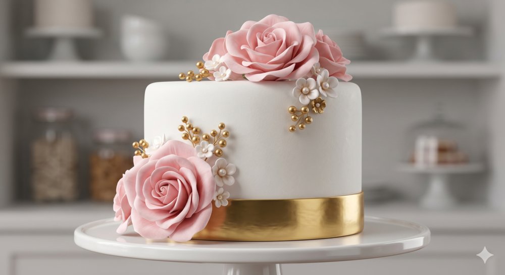 White And Pink Floral Birthday Cake 2kg 
