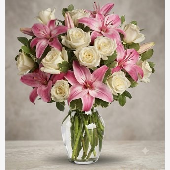 Pink Lilies and White Roses Vase
