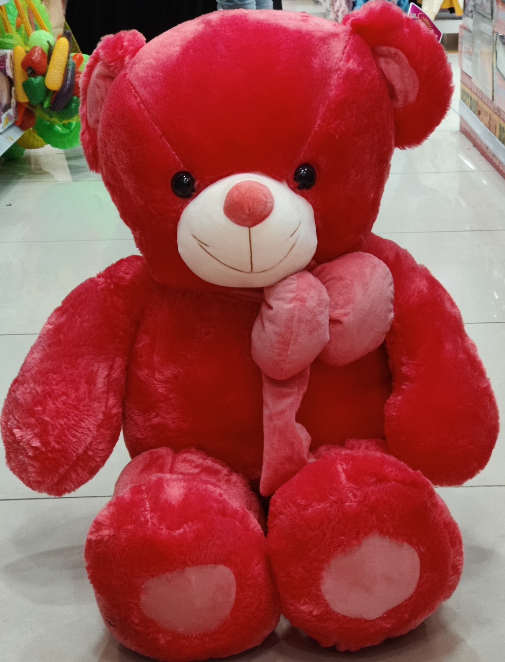 Red Color Teddy Bear with A Ribbon ( 3 Feet)