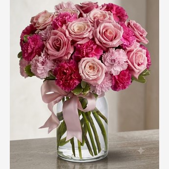 Pink Roses and Carnations in a Vase