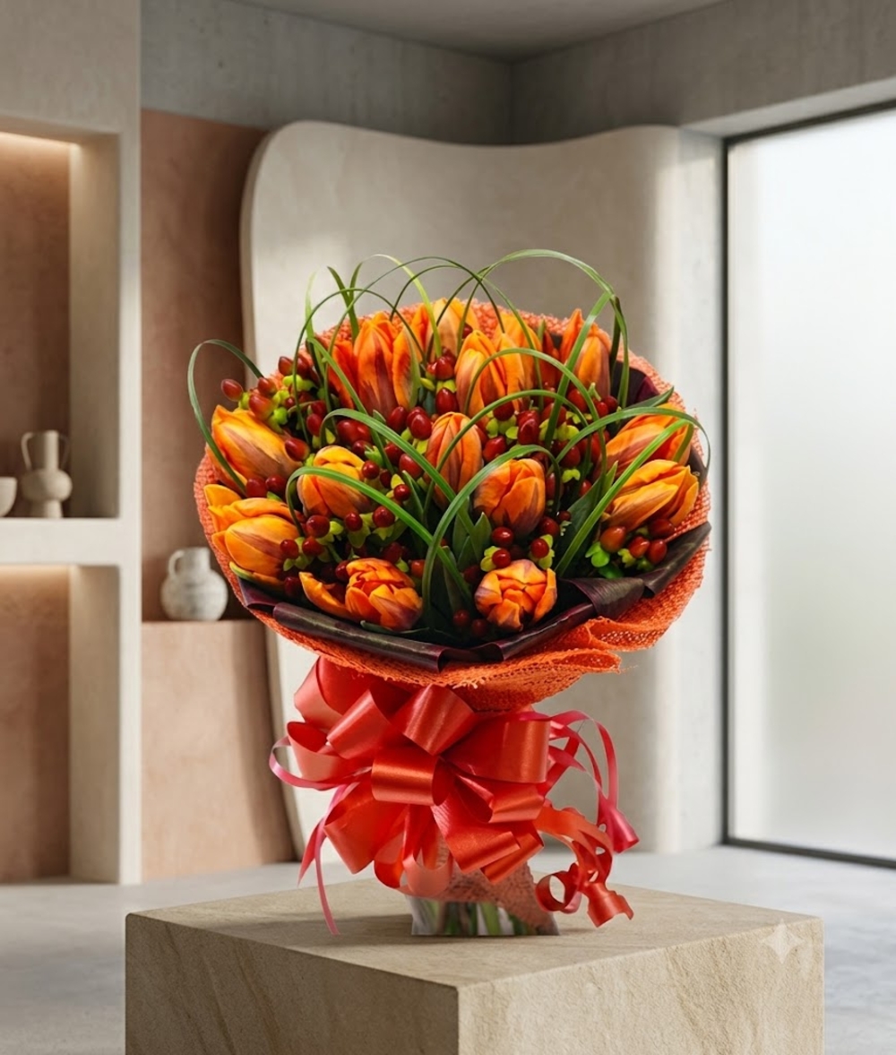 12 Orange Tulips Bouquet