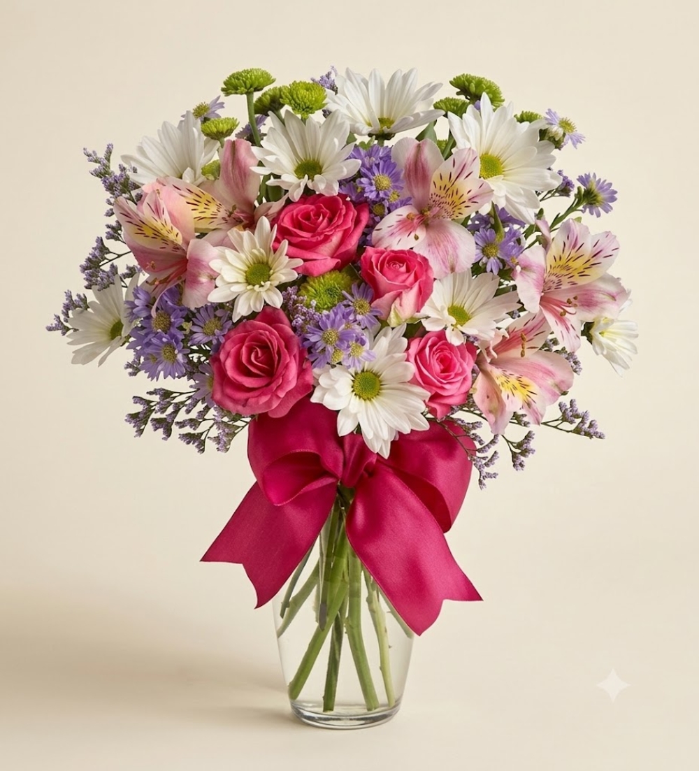 Pink Roses and White Daisies Bouquet