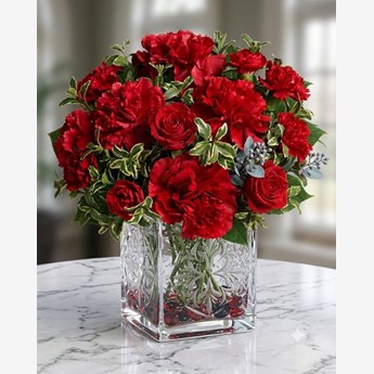 Vase with 10 Red Carnations & 5 Red Roses