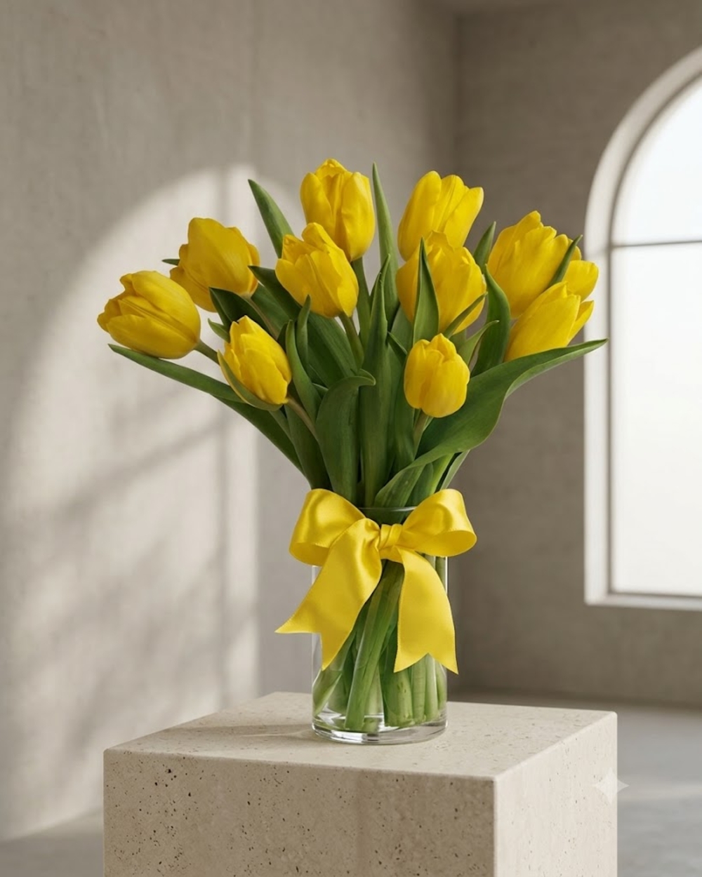 10 Yellow Tulips in a Vase