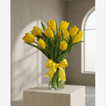 10 Yellow Tulips in a Vase