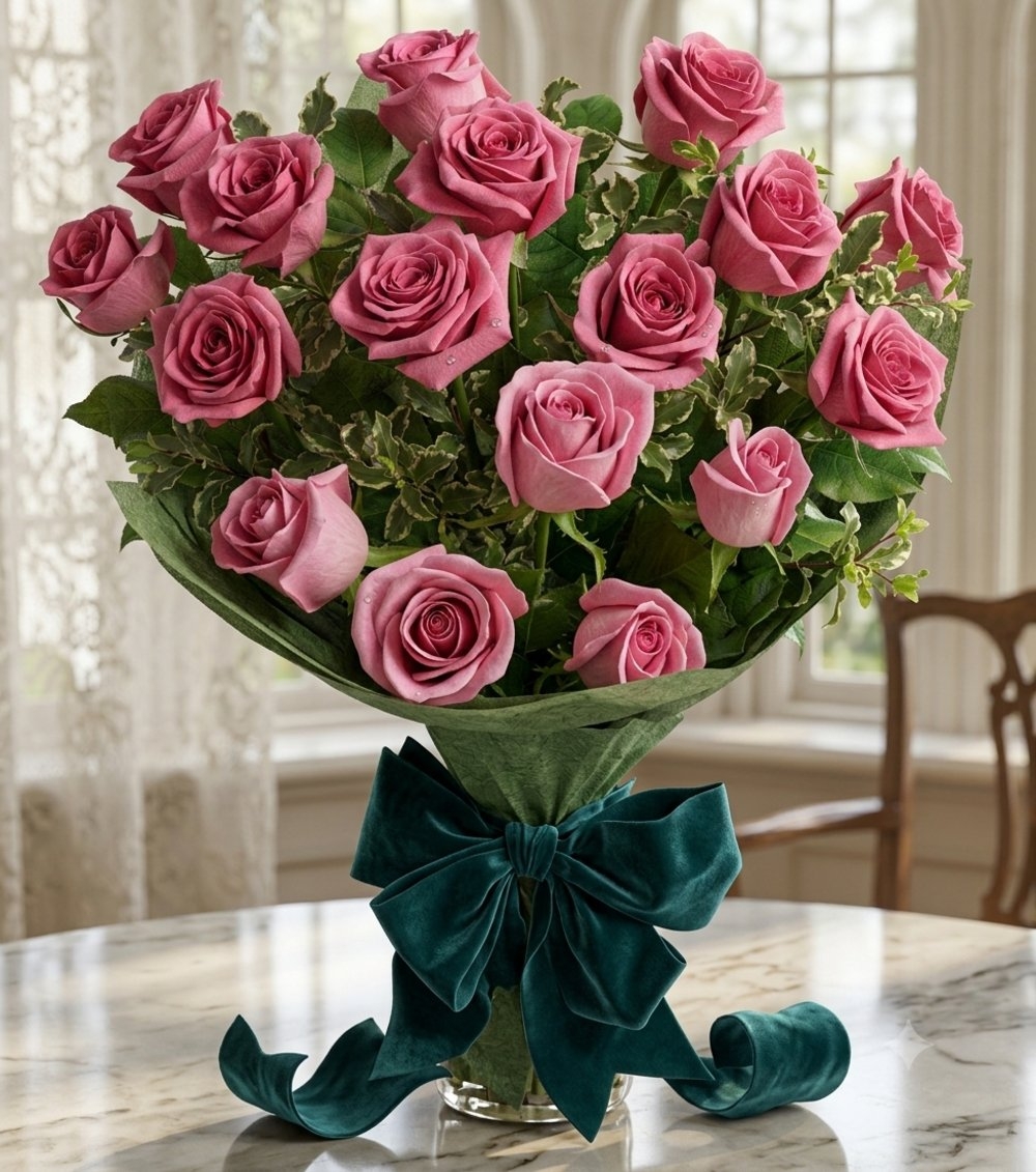 12 Pink Roses Bouquet 