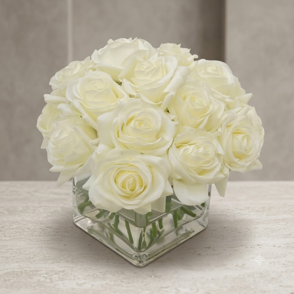 White Roses in a Glass Vase