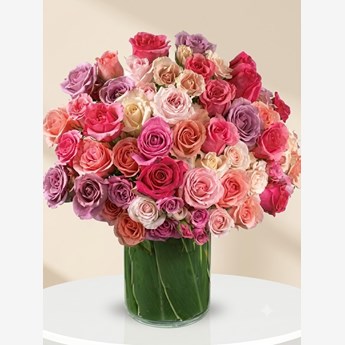 Mixed Color Roses Vase
