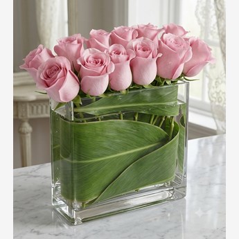 12 Pink Roses in a Vase