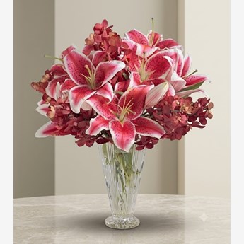Pink Stargazer Lily and Red Orchid Vase