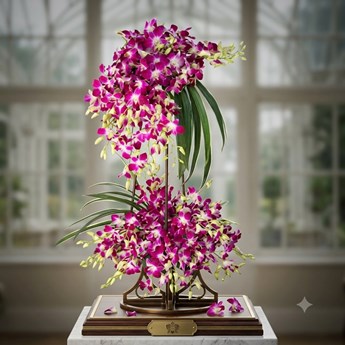 Two layer Orchid arrangement on a stand