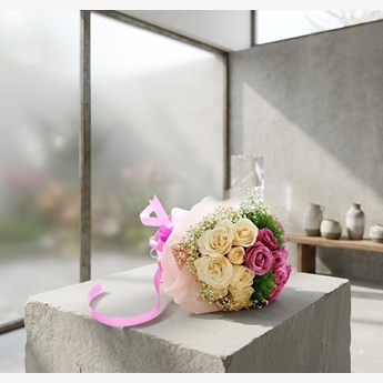 Cream and Pink Roses Bouquet