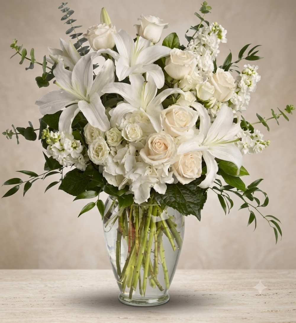 White Roses and Lilies Vase