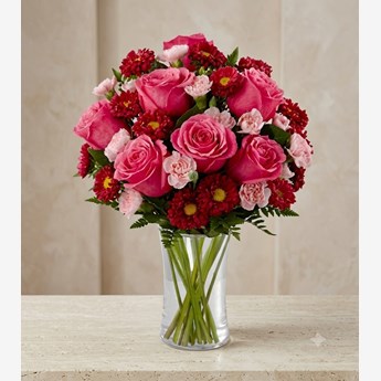 Pink Roses and Red Chrysanthemums