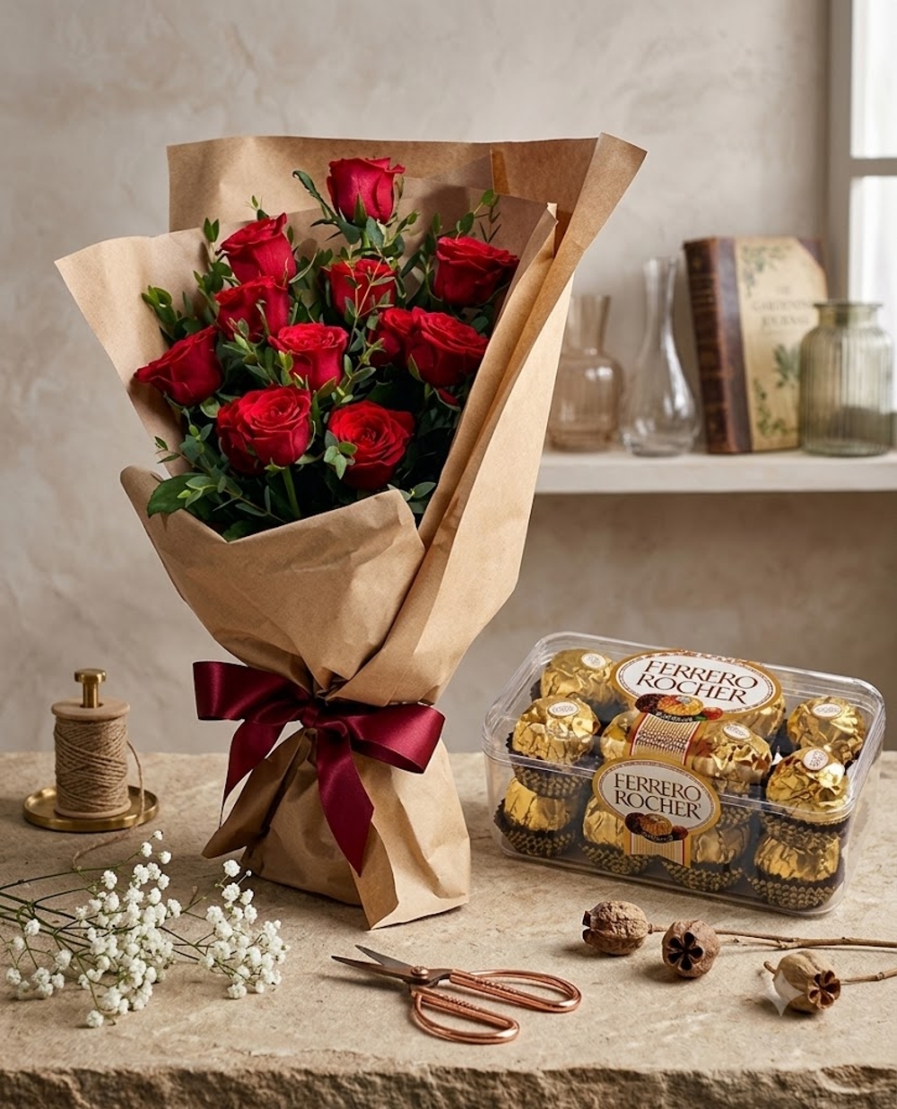  Red Roses with Ferrero Rocher 