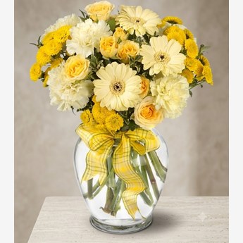 Yellow and White Mixed Flowers in Vase