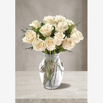 12 White Roses in a Vase