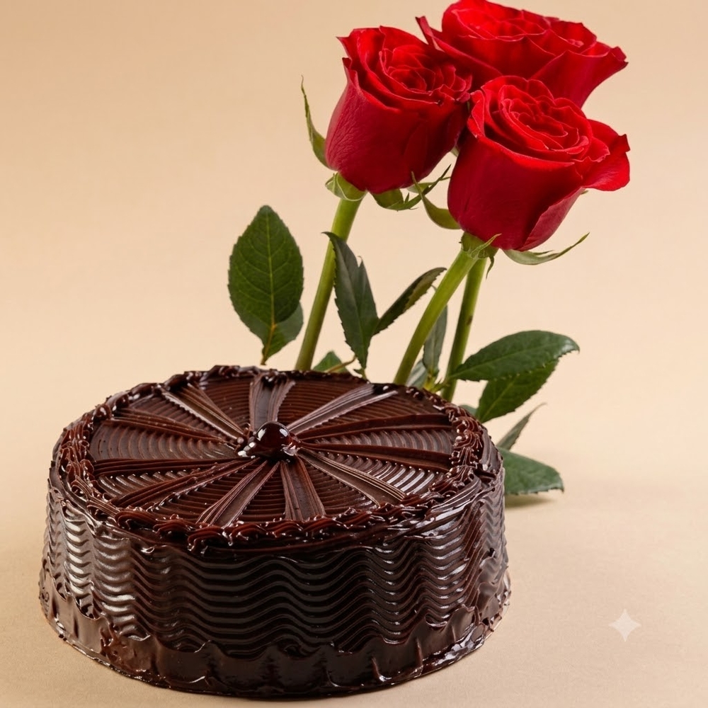 Chocolate Cake With Red Roses