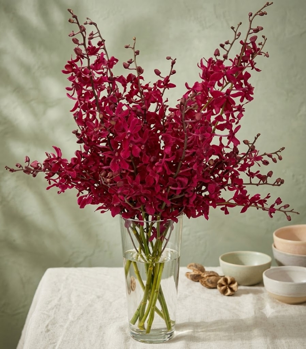20 Red Orchids Flowers Vase