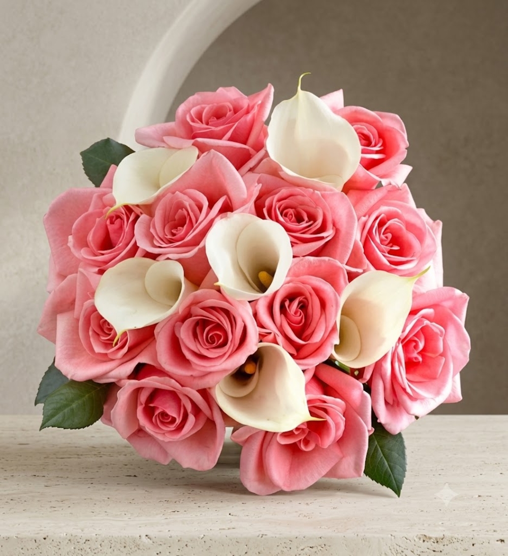 Pink Roses and White Calla Lilies Bouquet