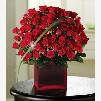 100 Fresh Roses in a Vase
