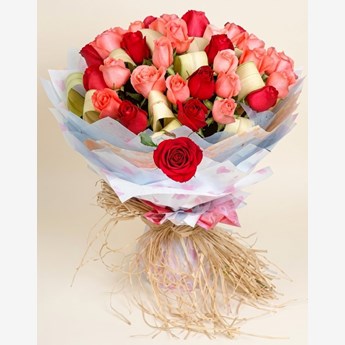 Red, Pink and White Roses Bouquet