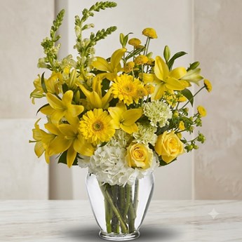 Yellow and White Mixed Flower Vase
