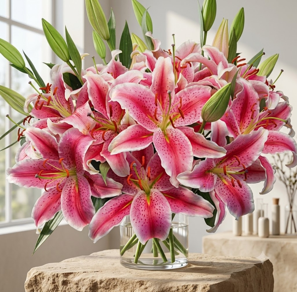 Pink Stargazer Lily Bouquet in Vase