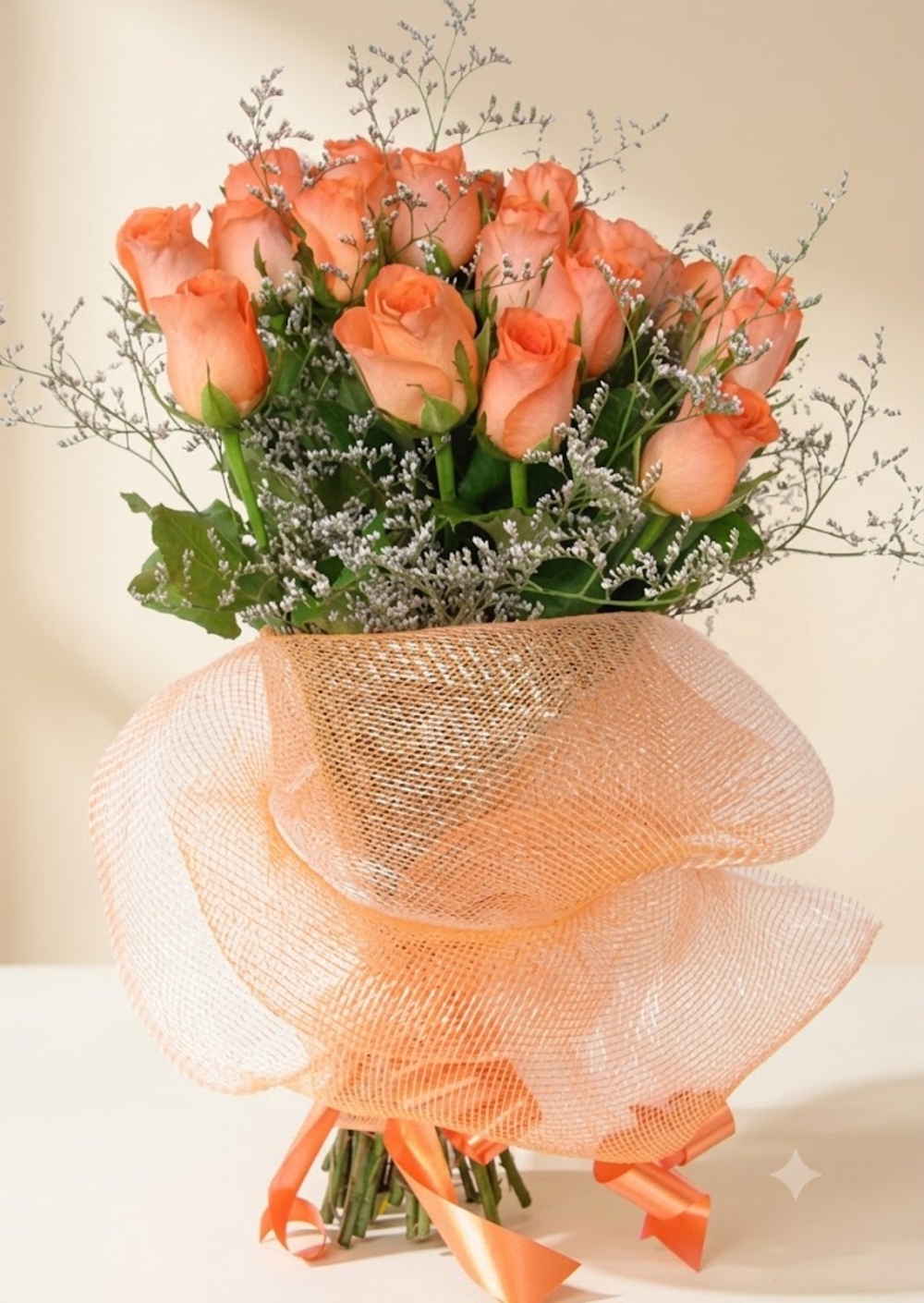 Orange Roses and Gypsophila 