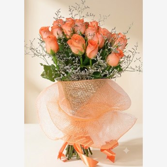 Orange Roses and Gypsophila 