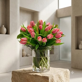 20 Pink Tulips in a Vase
