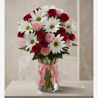Red and White Rose Daisy Vase