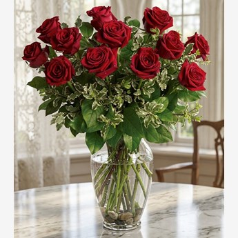 12 Red Roses in a Vase
