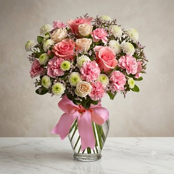 Pink Roses and Carnations Mixed Flower Vase