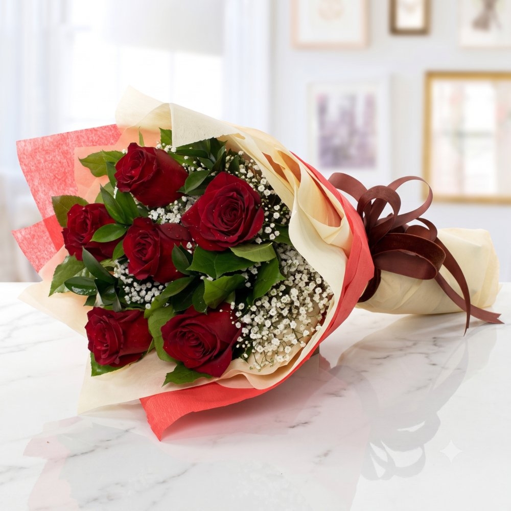 Red Roses Bouquet with Baby’s Breath