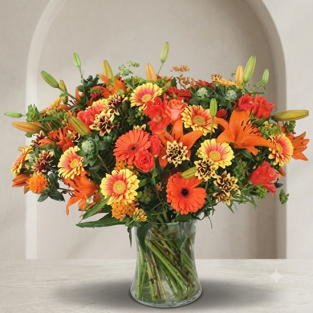 Orange and Red Mixed Flowers Vase