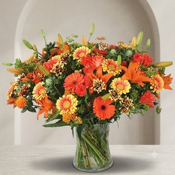 Orange and Red Mixed Flowers Vase
