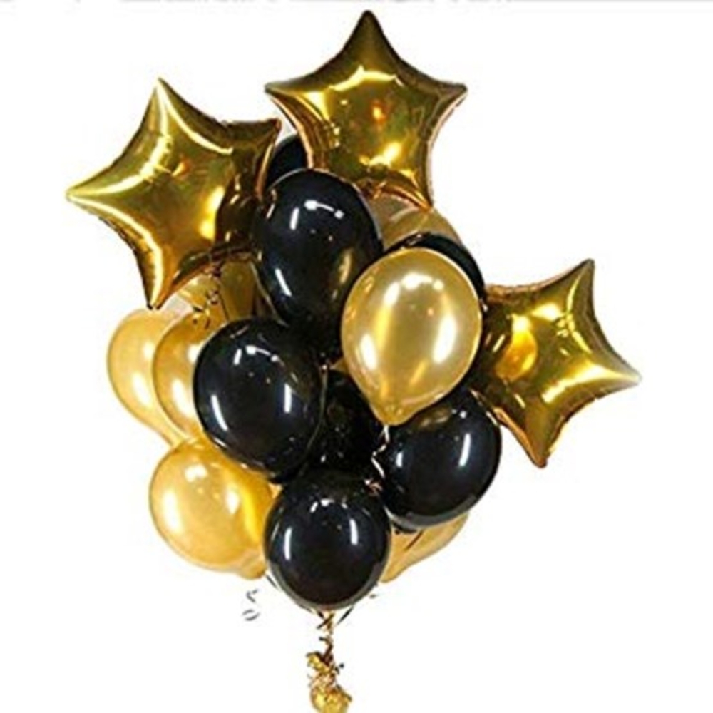 Black and Gold Metallic Balloons Bunch