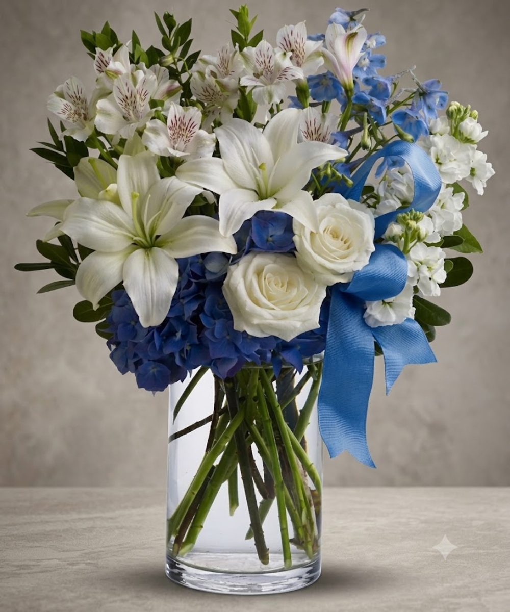Blue and White Lily Bouquet